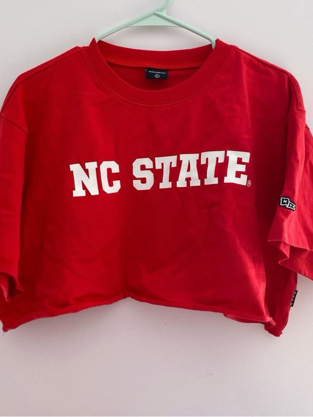 NC State Red Cropped Tee with White Logo